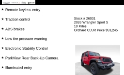 Jeep Wrangler Sport S 4 Door 4x4 2026