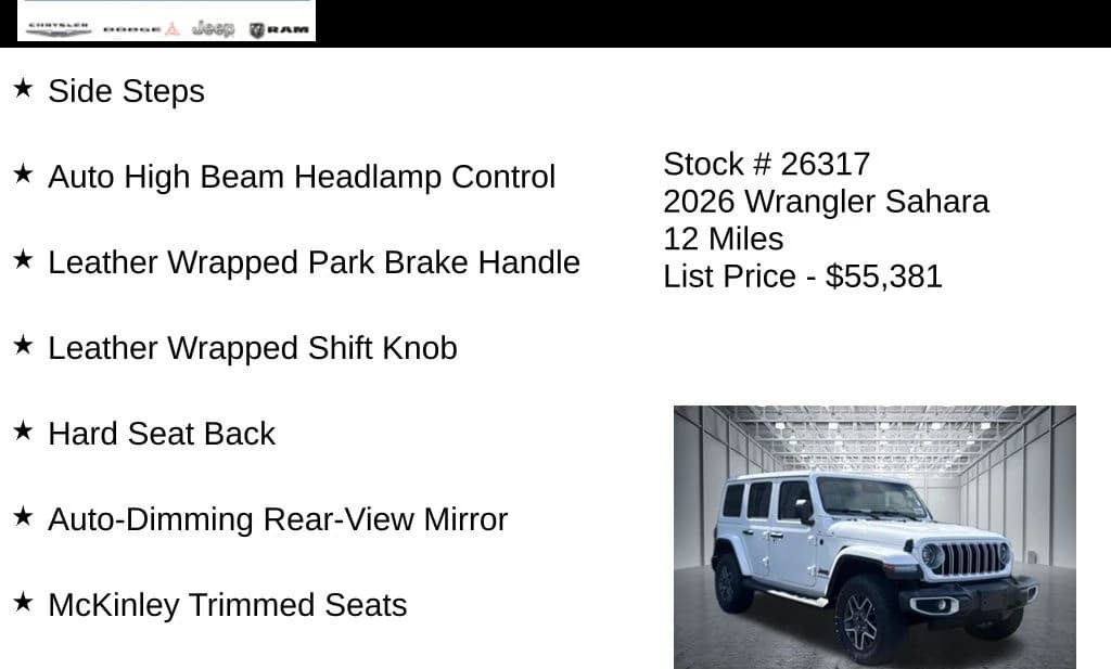 Jeep Wrangler Sahara 4 Door 4x4 2026 — side view