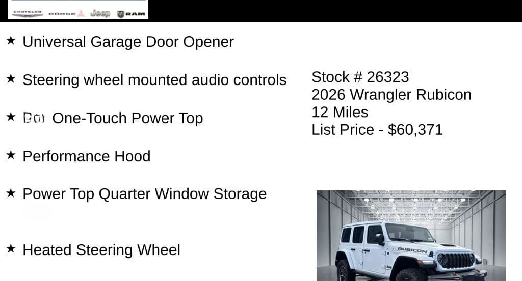 Jeep Wrangler Rubicon 4 Door 4x4 2026 — side view
