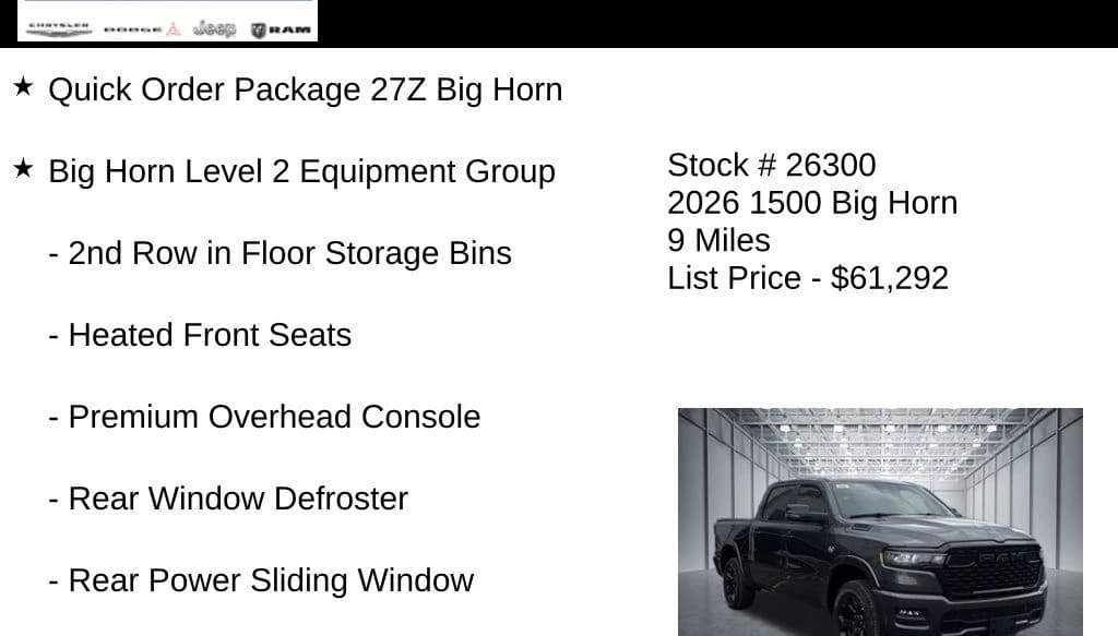 Ram 1500 Big Horn 4x4 Crew Cab 5'7" Box 2026 — side view