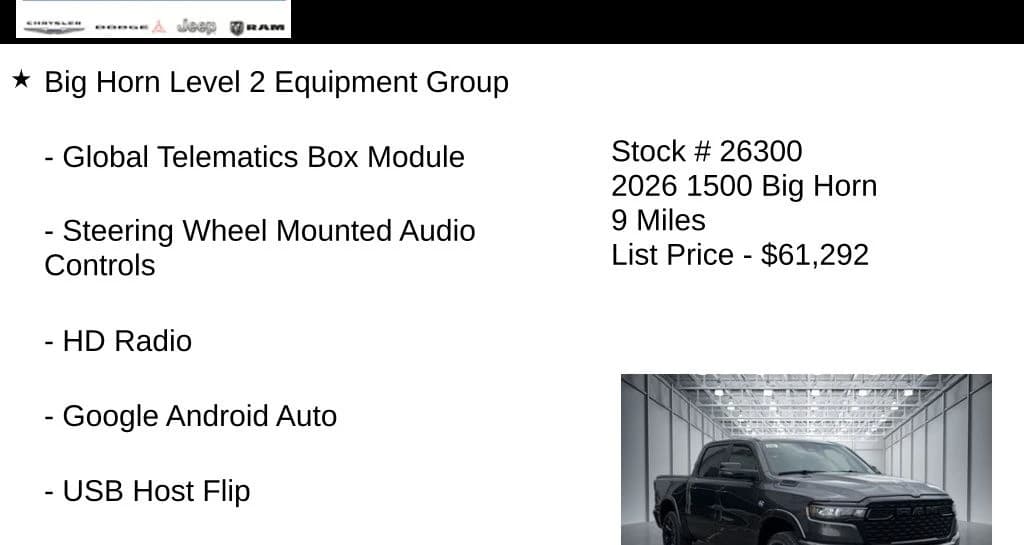 Ram 1500 Big Horn 4x4 Crew Cab 5'7" Box 2026 — side view