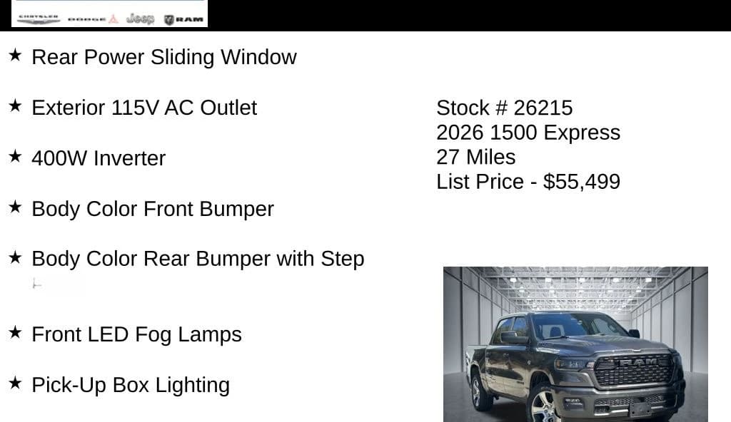 Ram 1500 Express 4x4 Crew Cab 5'7" Box 2026 — side view