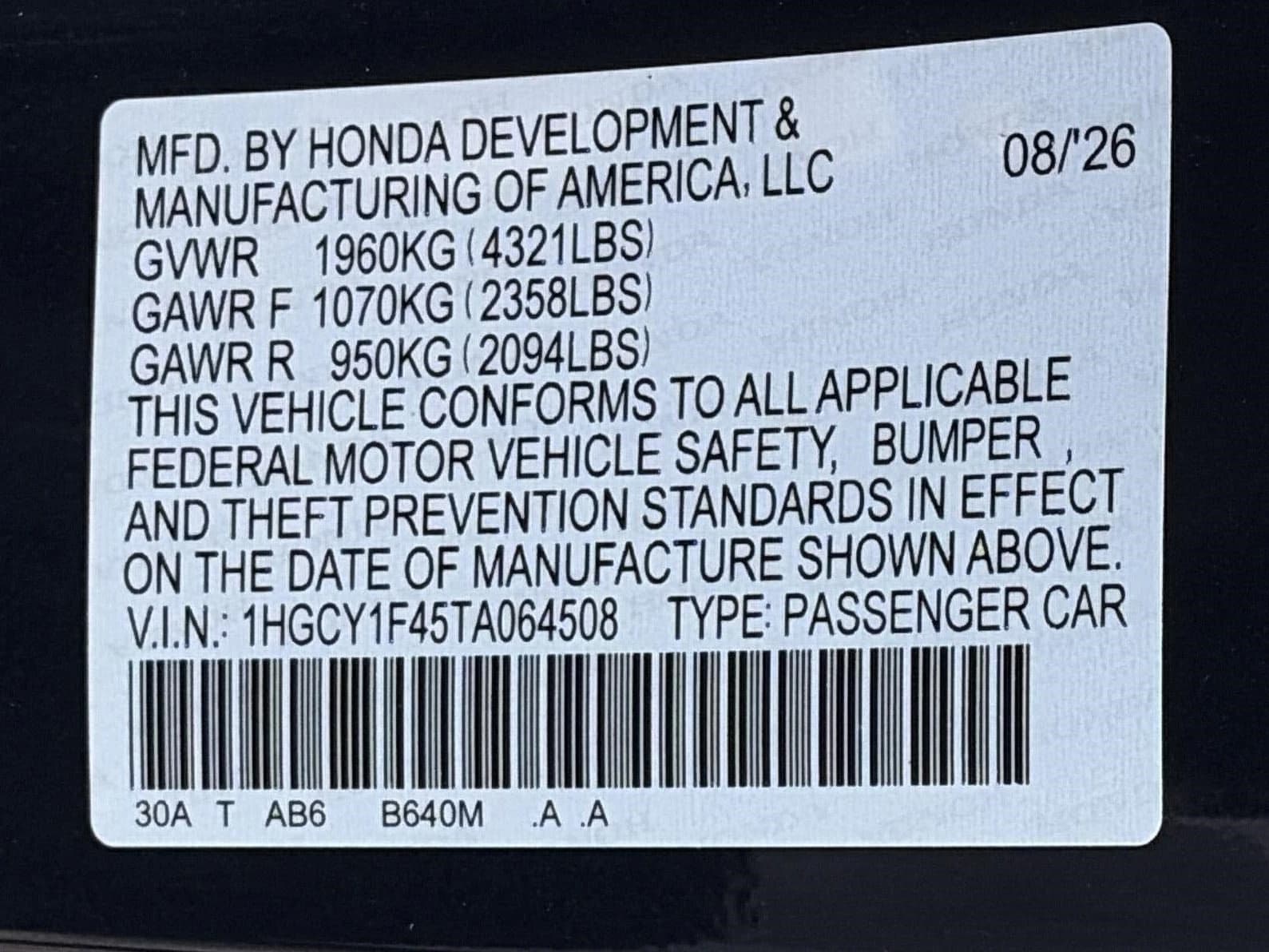Honda Accord Sedan SE CVT 2026 — side view