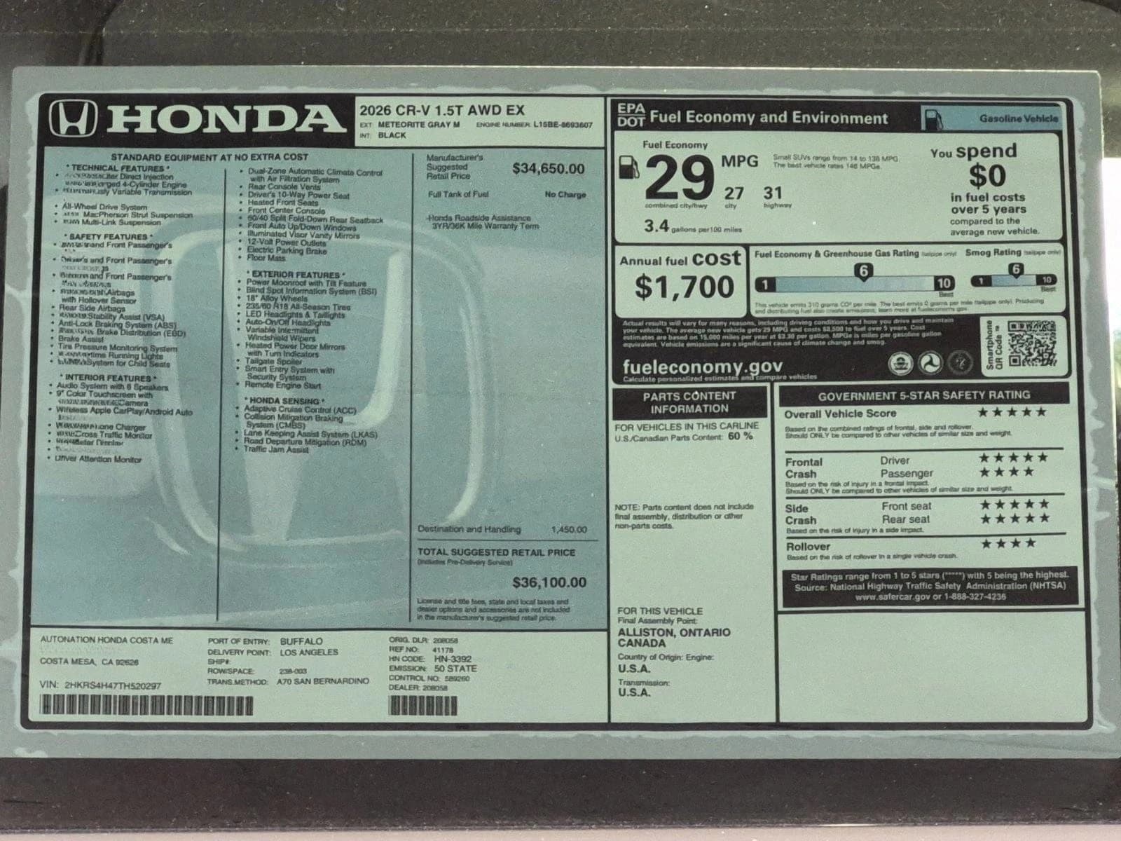 Honda CR-V EX AWD 2026 — side view