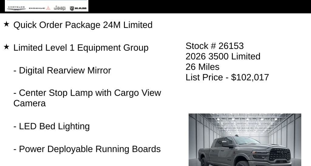 Ram 3500 Limited 4x4 Mega Cab 6'4" Box 2026 — side view