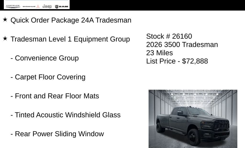 Ram 3500 Tradesman 4x4 Crew Cab 8' Box 2026 — side view