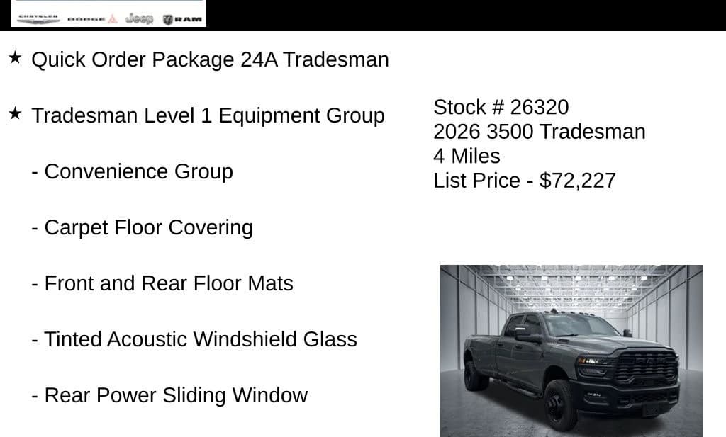 Ram 3500 Tradesman 4x4 Crew Cab 8' Box 2026 — side view