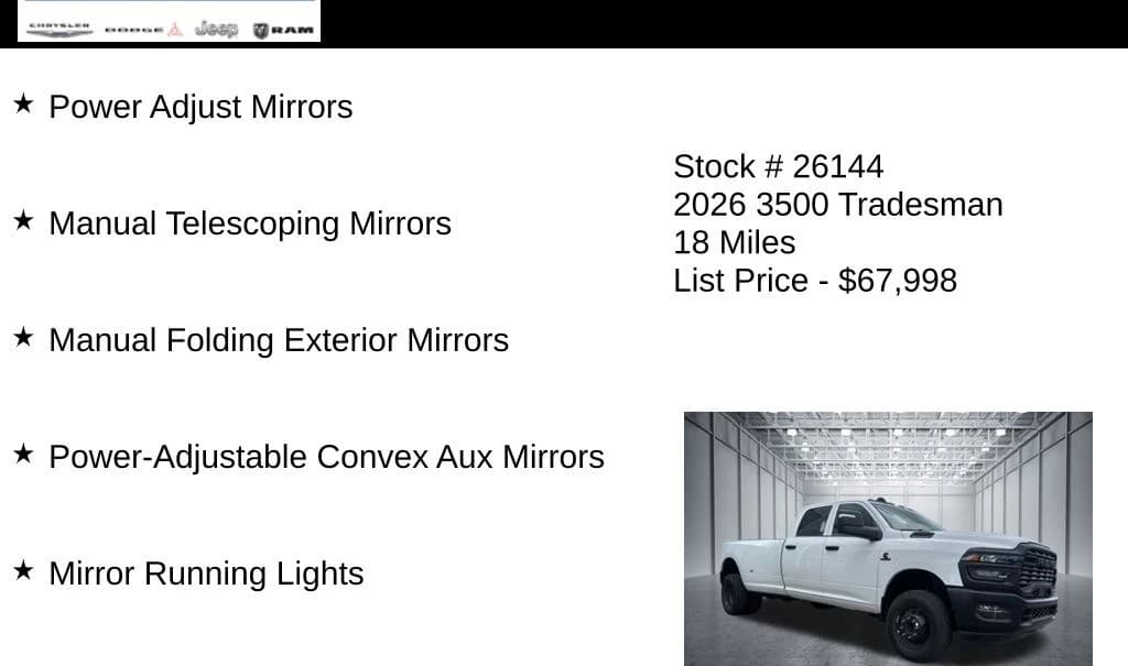 Ram 3500 Tradesman 4x4 Crew Cab 8' Box 2026 — side view