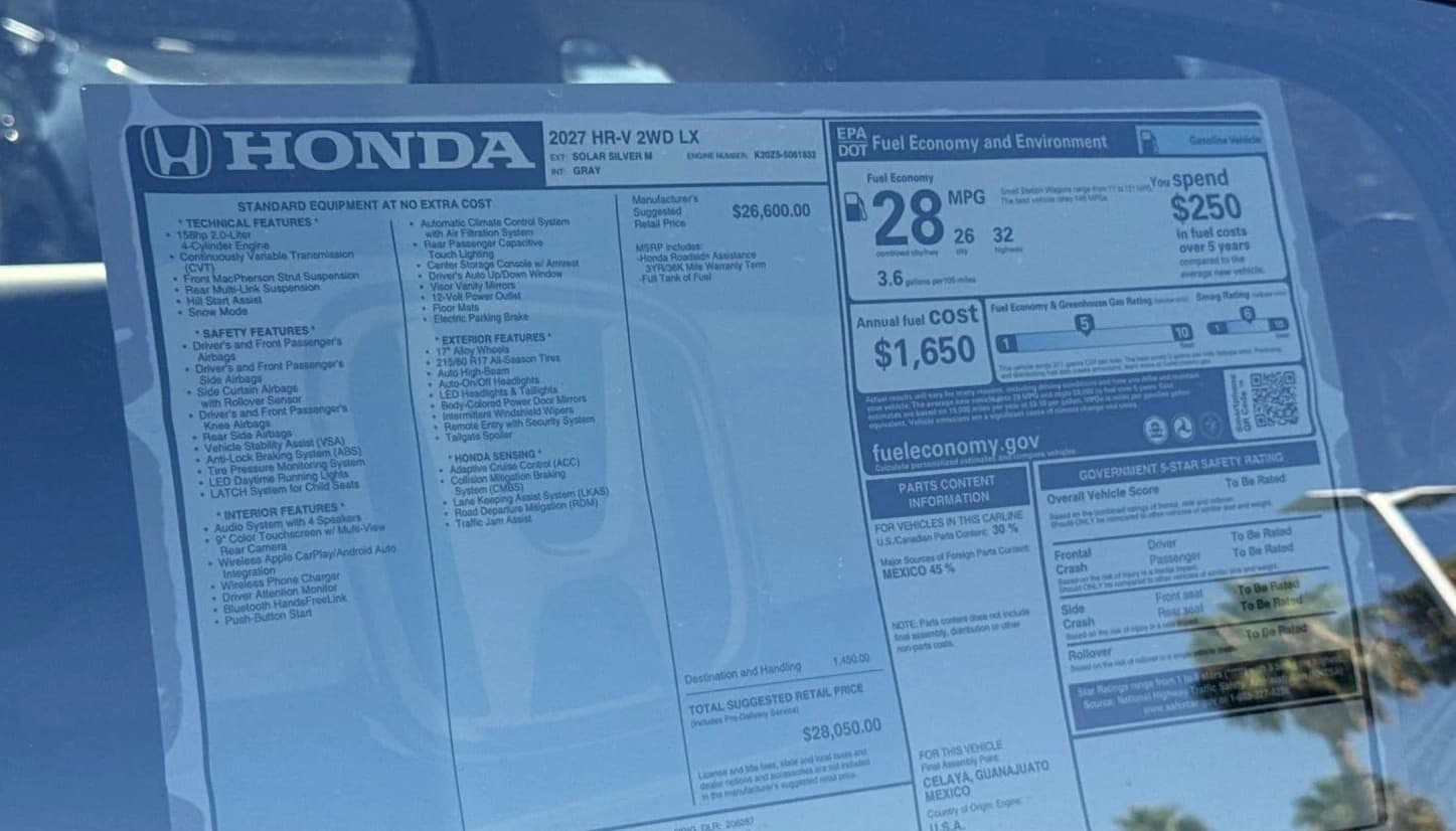 Honda HR-V LX 2WD CVT 2027 — side view