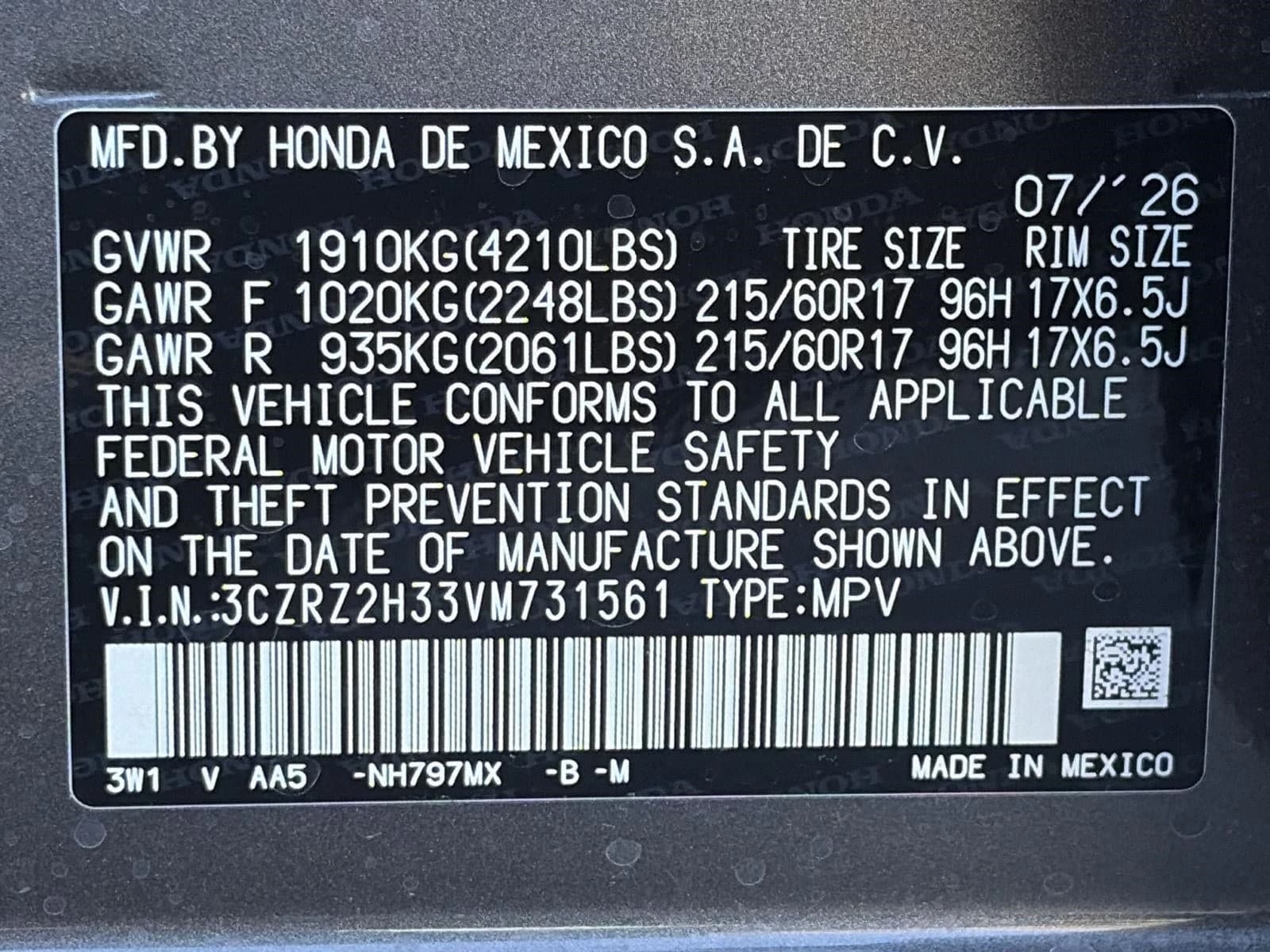 Honda HR-V LX AWD CVT 2027 — side view