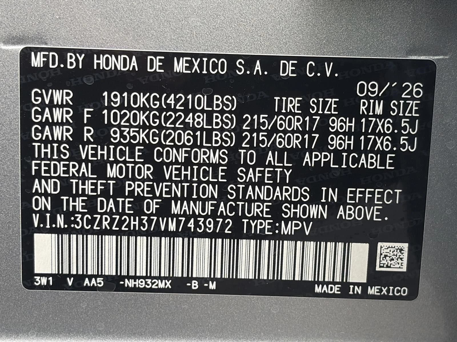 Honda HR-V LX AWD CVT 2027 — side view