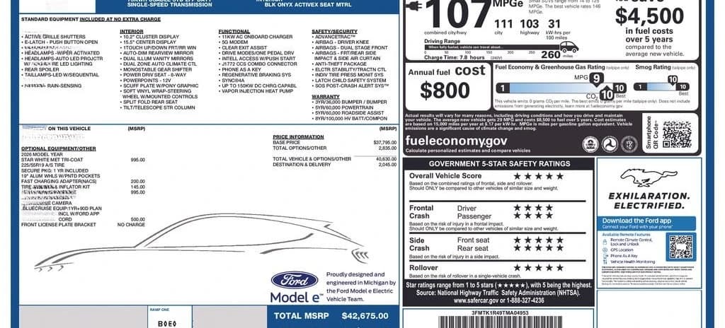 Ford Mustang Mach-E Select RWD 2026 — side view