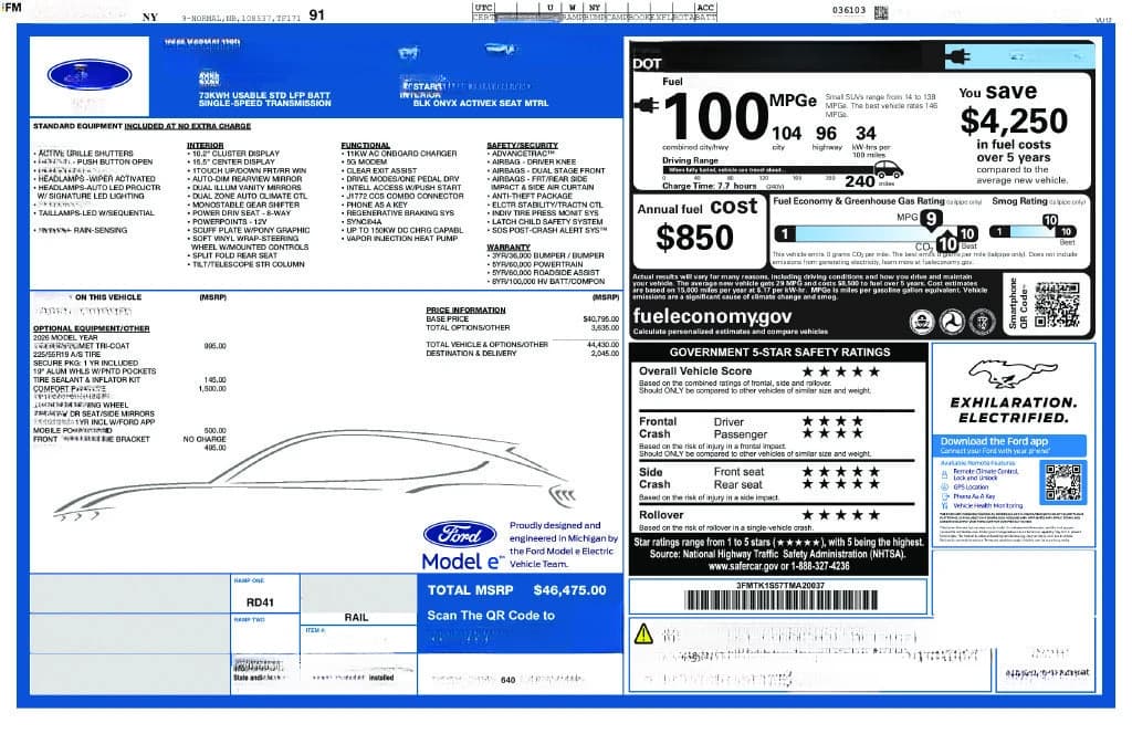 Ford Mustang Mach-E Select AWD 2026 — side view