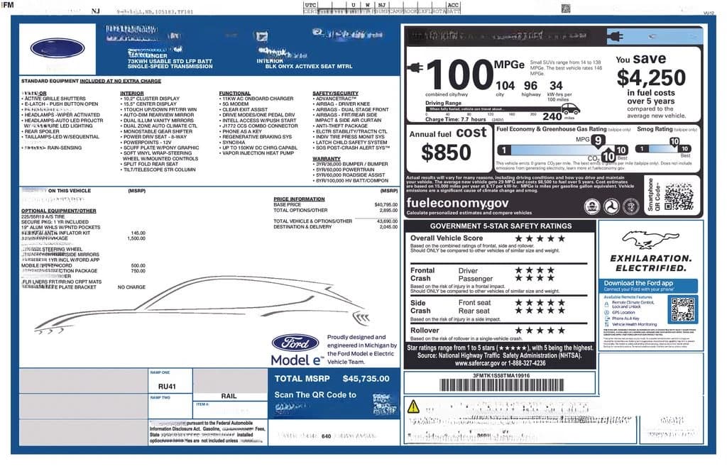 Ford Mustang Mach-E Select AWD 2026 — side view