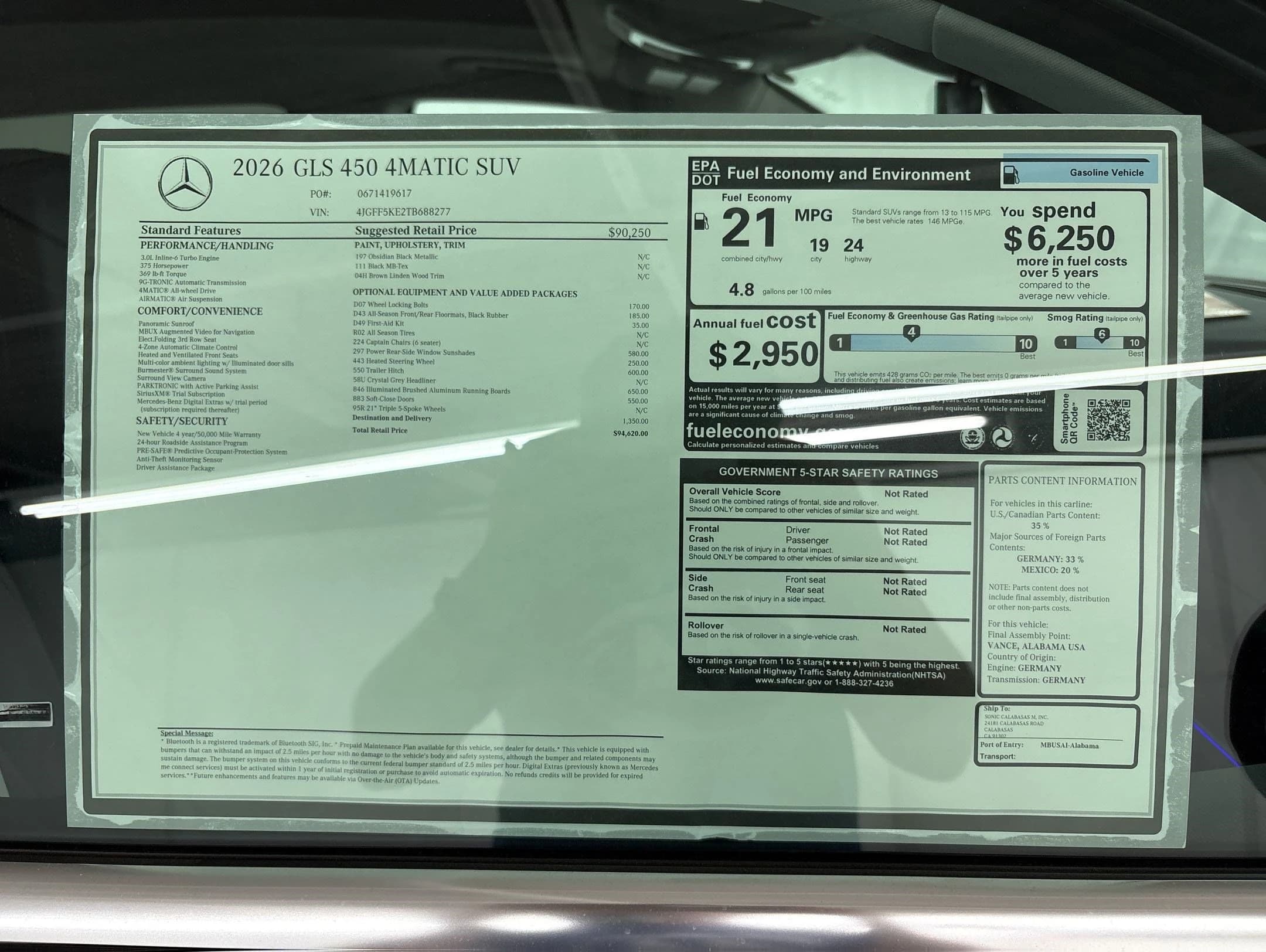 Mercedes-Benz GLS GLS 450 4MATIC SUV 2026 — side view