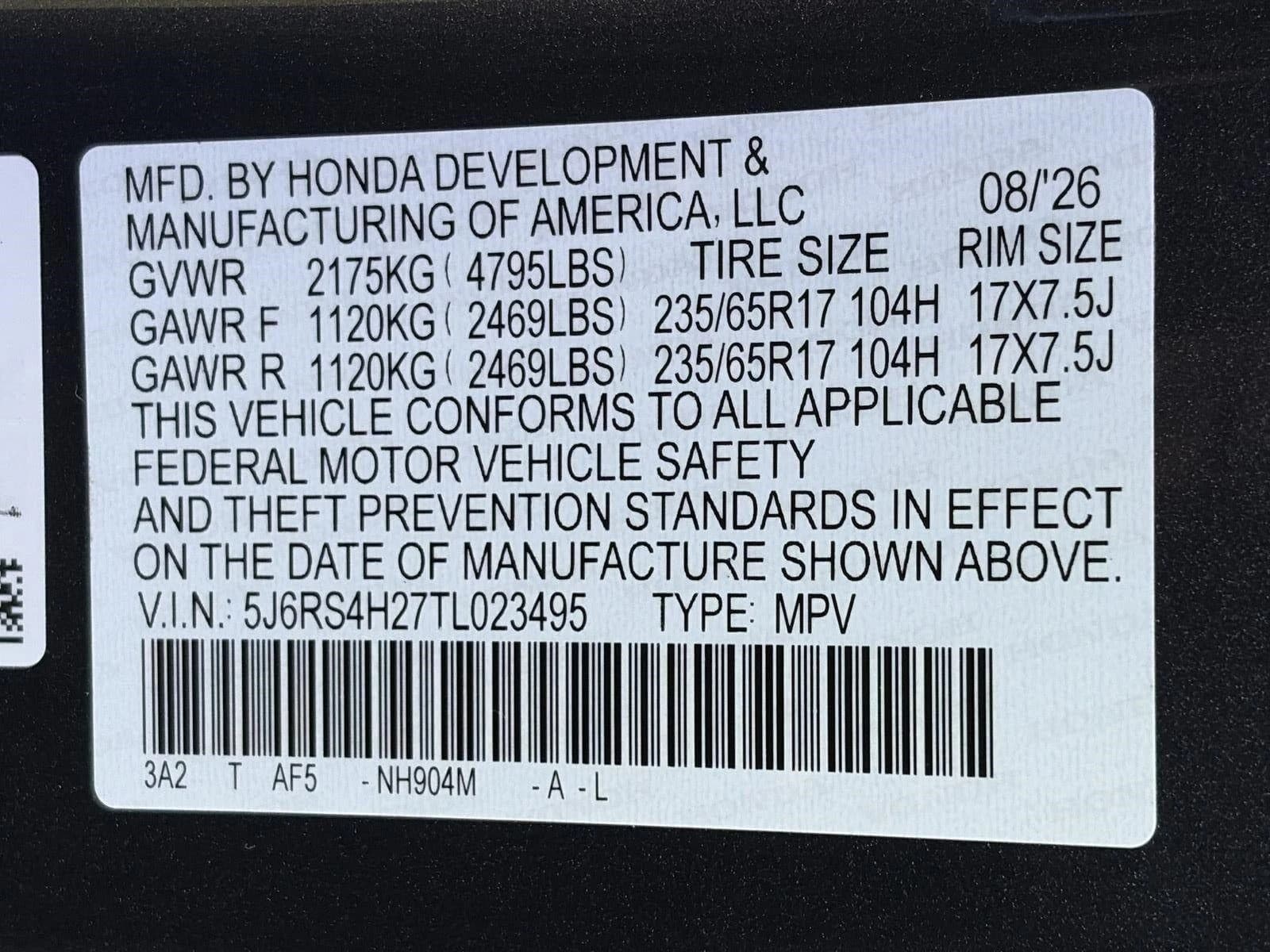 Honda CR-V LX AWD 2026 — side view