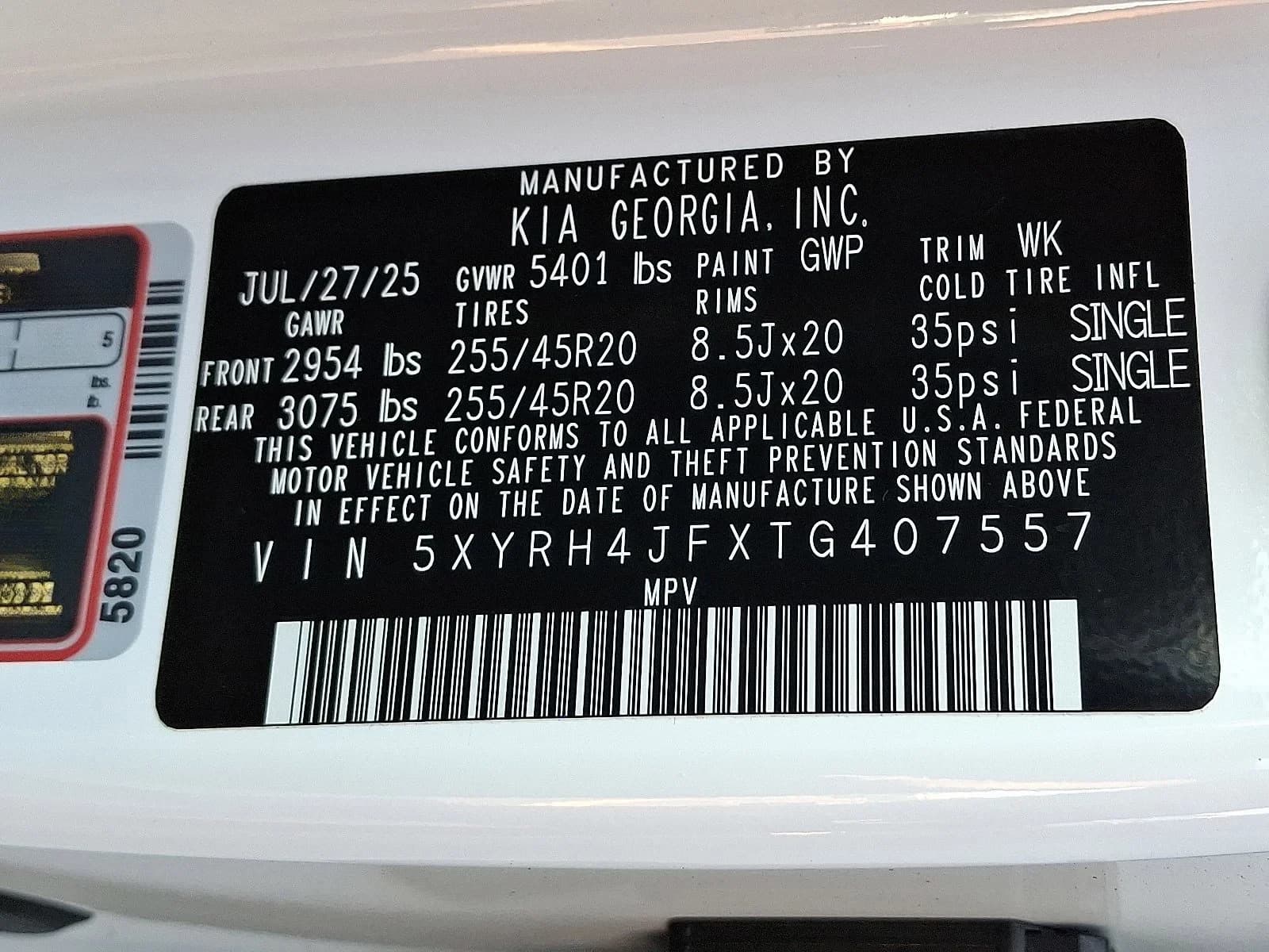 Kia Sorento EX FWD 2026 — side view