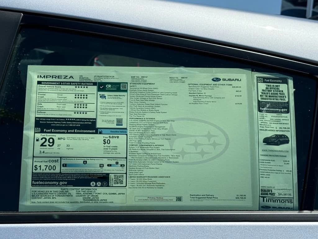 Subaru Impreza Sport AWD 2026 — side view