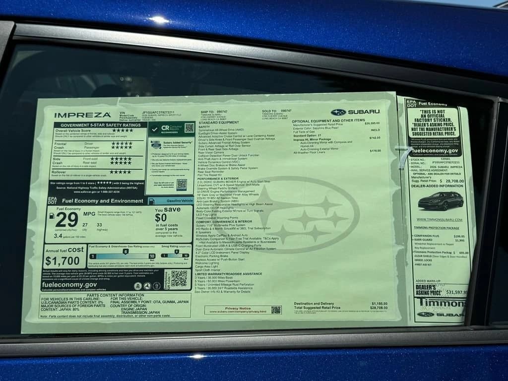 Subaru Impreza Sport AWD 2026 — side view