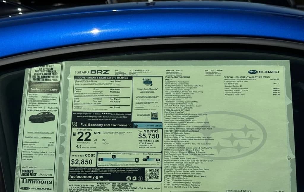 Subaru BRZ tS Manual 2026 — side view