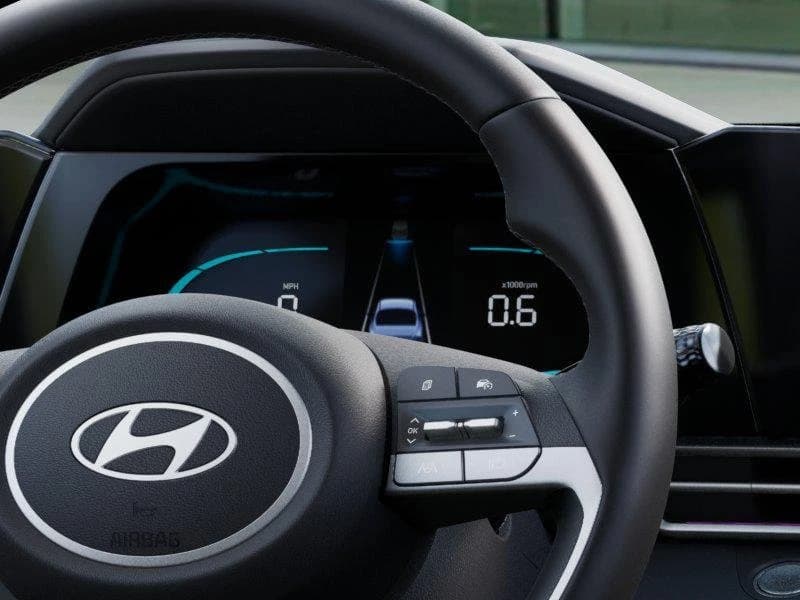 Hyundai Elantra Hybrid Blue Sedan 2026 — side view