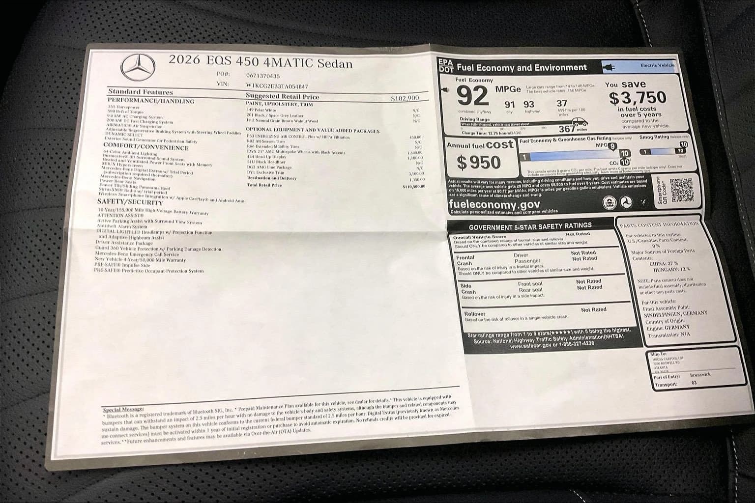 Mercedes-Benz EQS EQS 450 4MATIC Sedan 2026 — side view