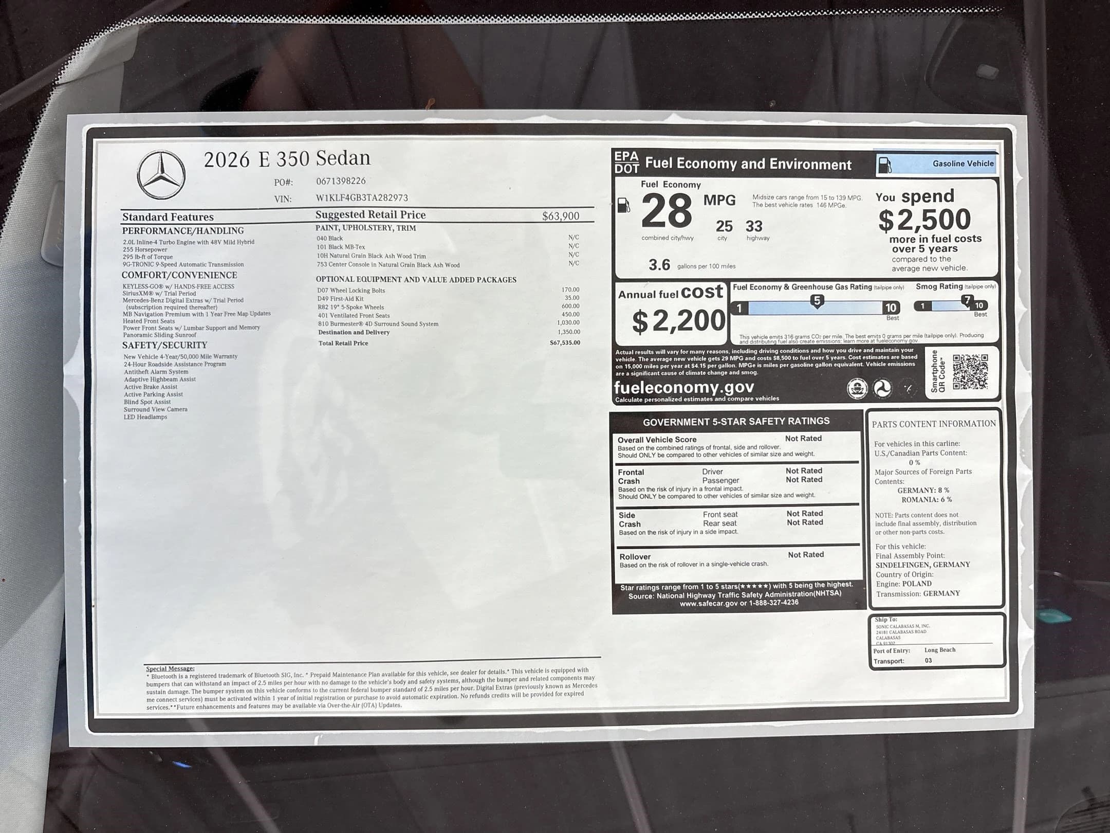 Mercedes-Benz E-Class E 350 RWD Sedan 2026 — side view