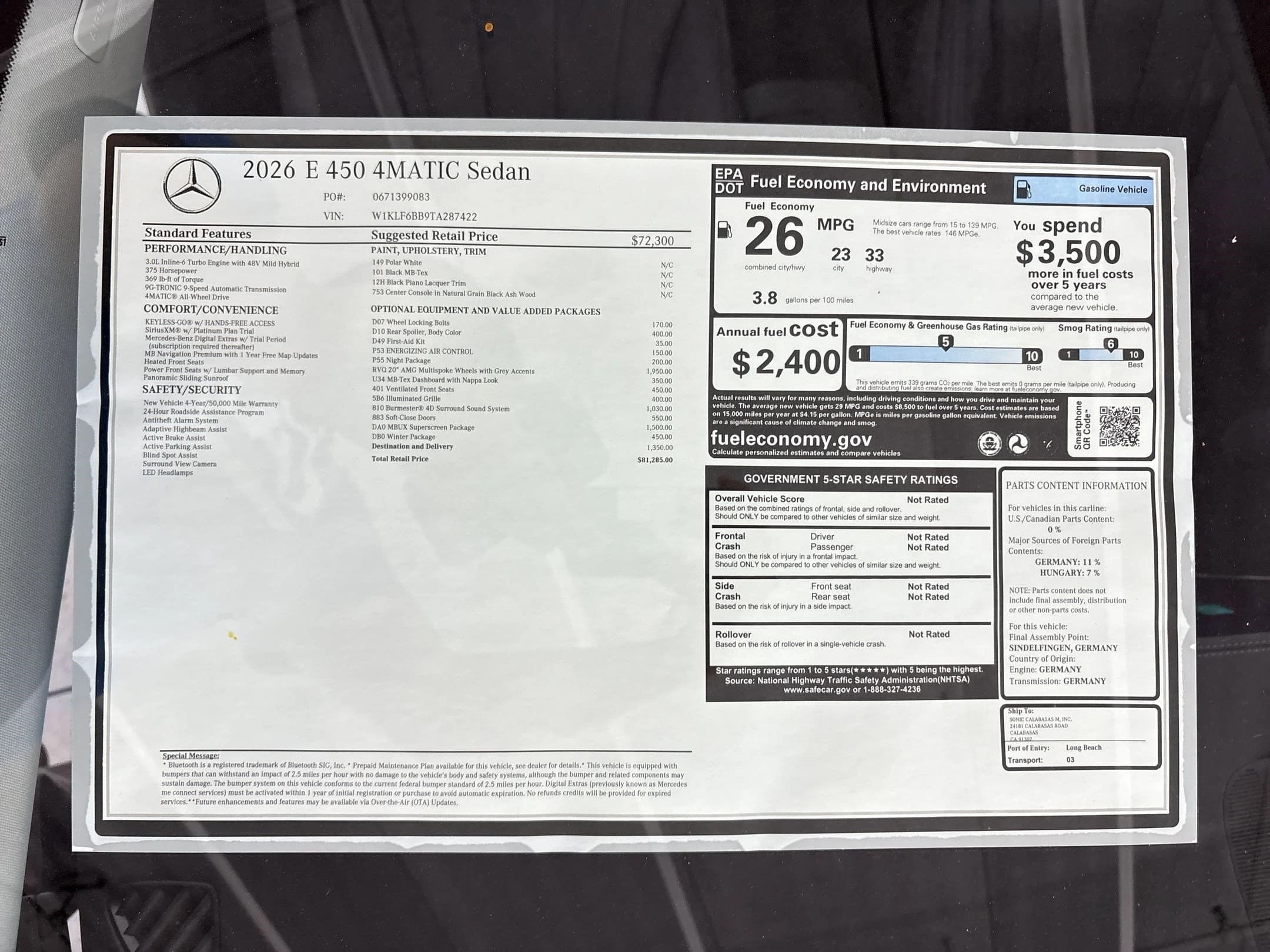 Mercedes-Benz E-Class E 450 4MATIC Sedan 2026 — side view