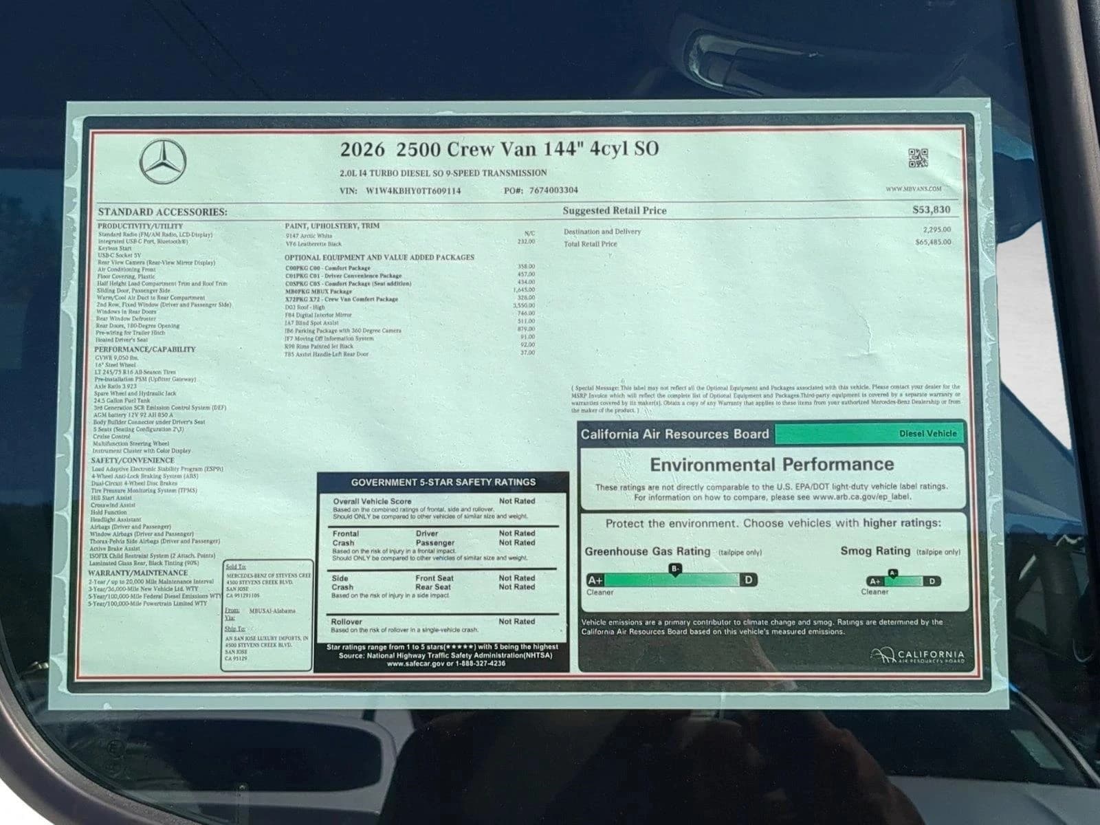 Mercedes-Benz Sprinter Cargo Van Standard Roof 4-Cyl Diesel 2500 Standard Roof I4 Diesel 144" RWD 2026 — side view
