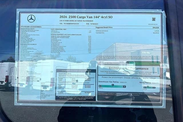 Mercedes-Benz Sprinter Cargo Van Standard Roof 4-Cyl Diesel 2500 Standard Roof I4 Diesel 144" RWD 2026 — side view