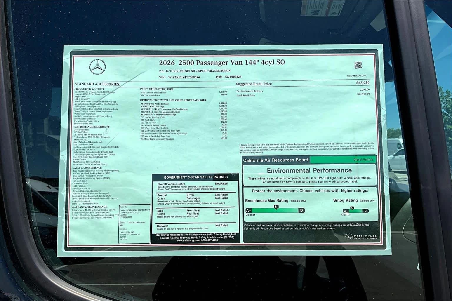 Mercedes-Benz Sprinter Passenger Van Standard Roof 4-Cyl Diesel 2500 Standard Roof I4 Diesel 144" RWD 2026 — side view