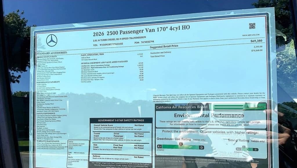 Mercedes-Benz Sprinter Passenger Van High Roof 4-Cyl Diesel HO 2500 High Roof I4 Diesel HO 170" RWD 2026 — side view